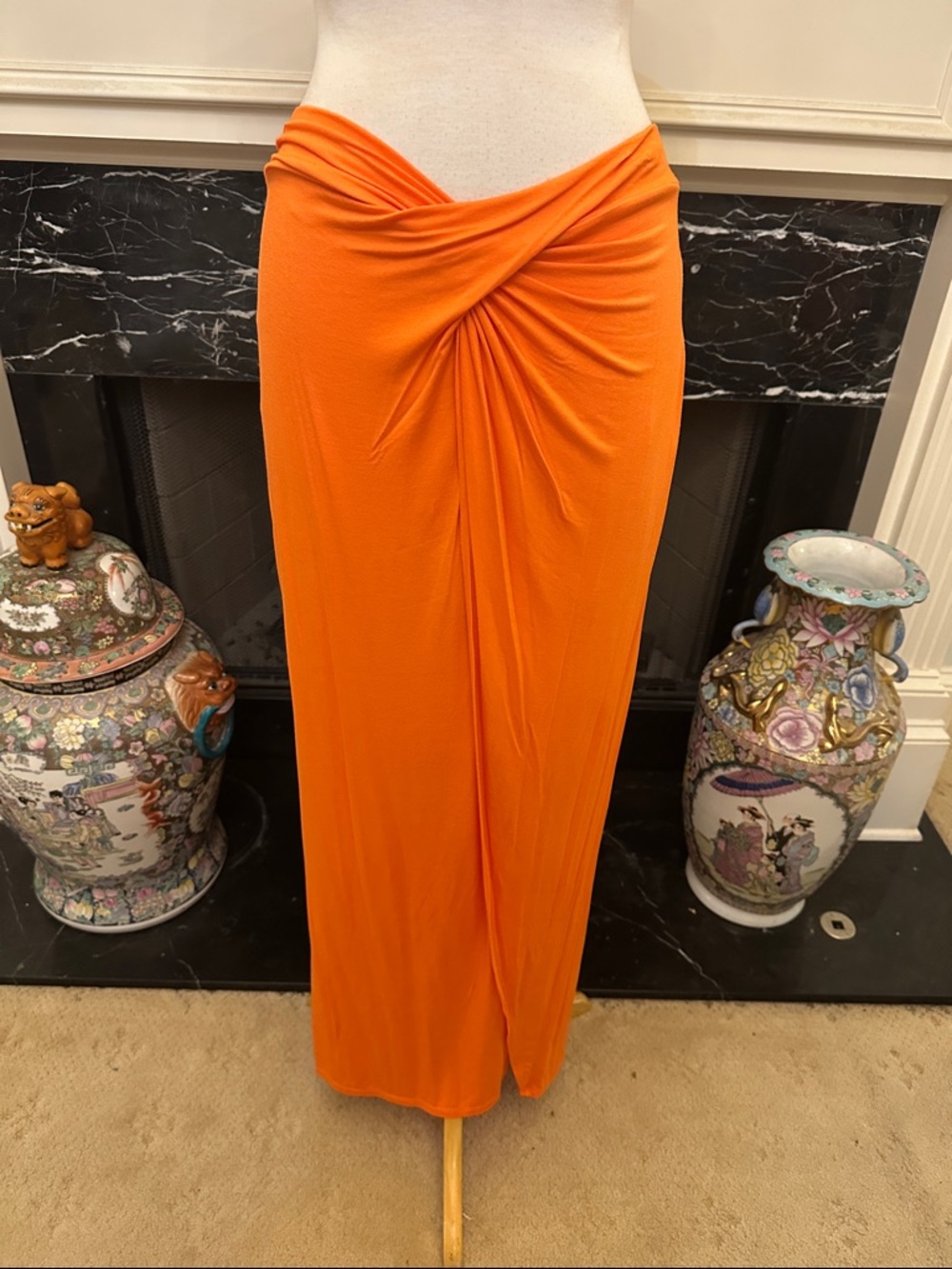 Bisou Bisou Orange Twist-Front Maxi Skirt